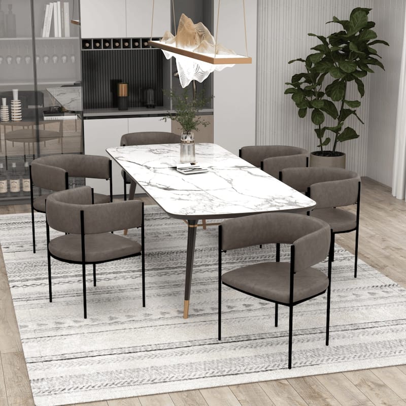 Dining Chair in Leather with Open-Back and Powder Coated Iron Legs Set of 2