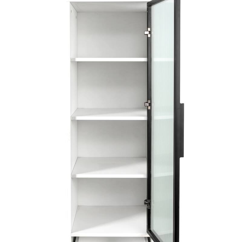 Storage Cabinet with Glass Doors & 3 Drawers, Display Cabinet with Storage Shelves, Multi-Functional Accent Cabinet