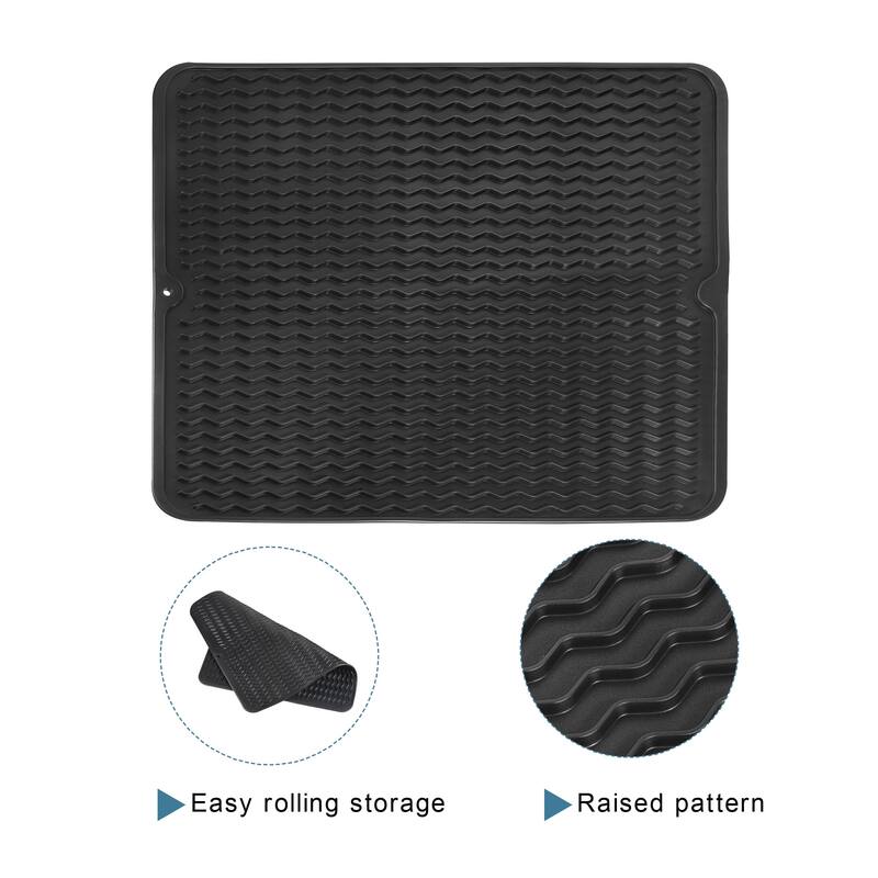 Silicone Dish Drying Mat Drainer Rack Holder Kitchen Pad Tray Rippled - 45 x 40 x 0.5cm
