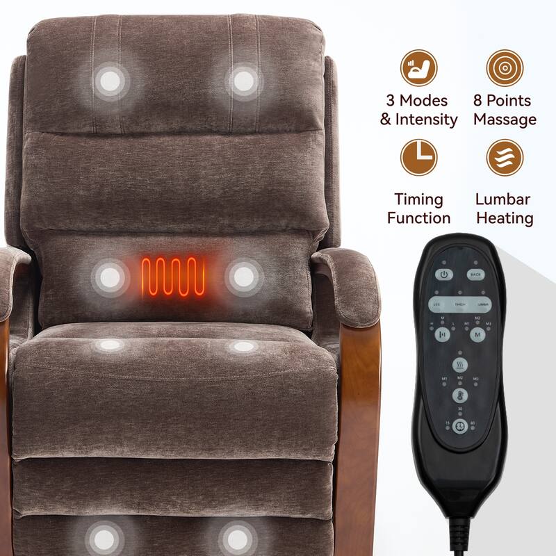 Dual Motor Power Lift Recliner Chair with Massage Heat and Wood Armrests