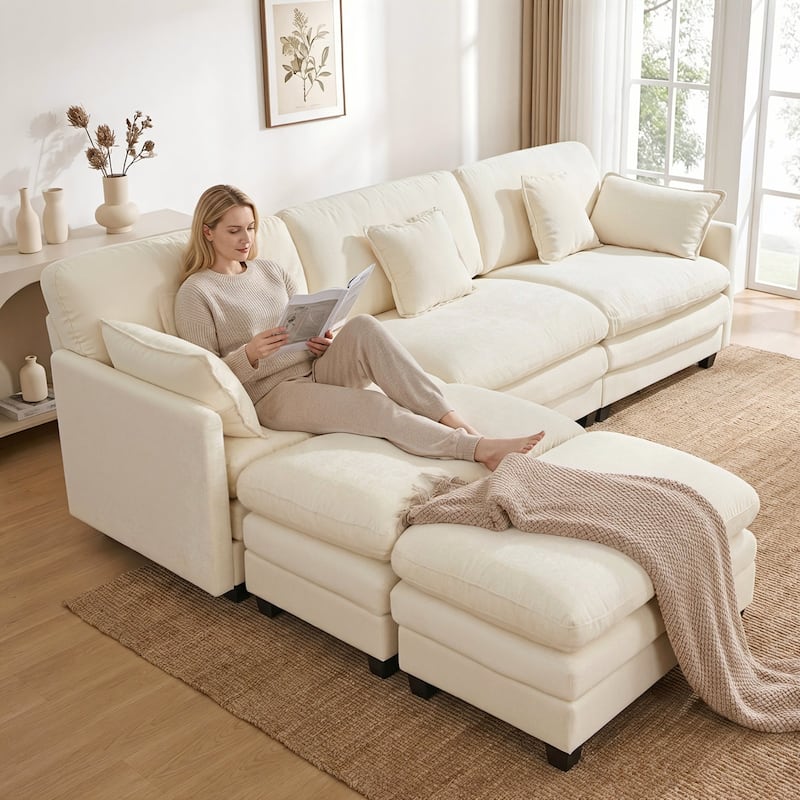 MCombo 111.8'' Modular Sectional Sofa Couch with Reversible Ottoman for Living Room, L Shaped Sofa, FSC Certified