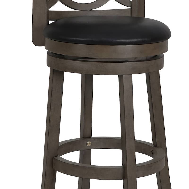 Curved Lattice Back Swivel Barstool with Leatherette Seat, Gray and Black