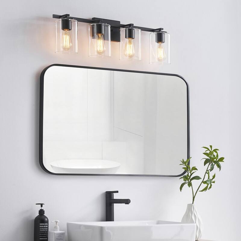 KAWOTI 29.1in 4-light Black Bathroom Vanity Light with Square Glass - Black