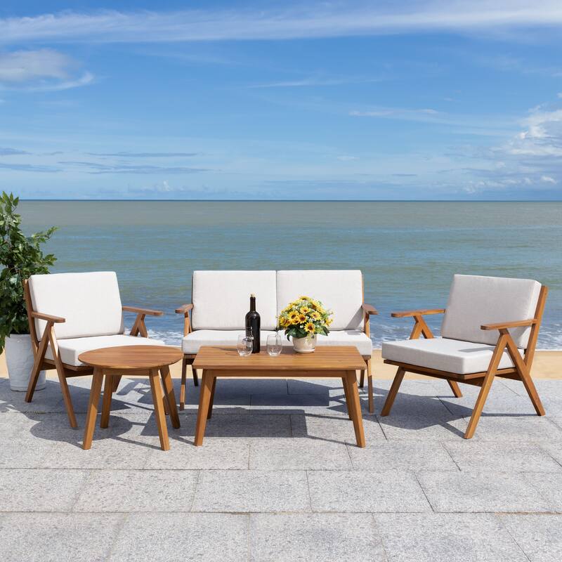 SAFAVIEH Outdoor Adalgisa 5-Piece Outdoor Set - 31W x 31D x 49H - Natural/Light Grey