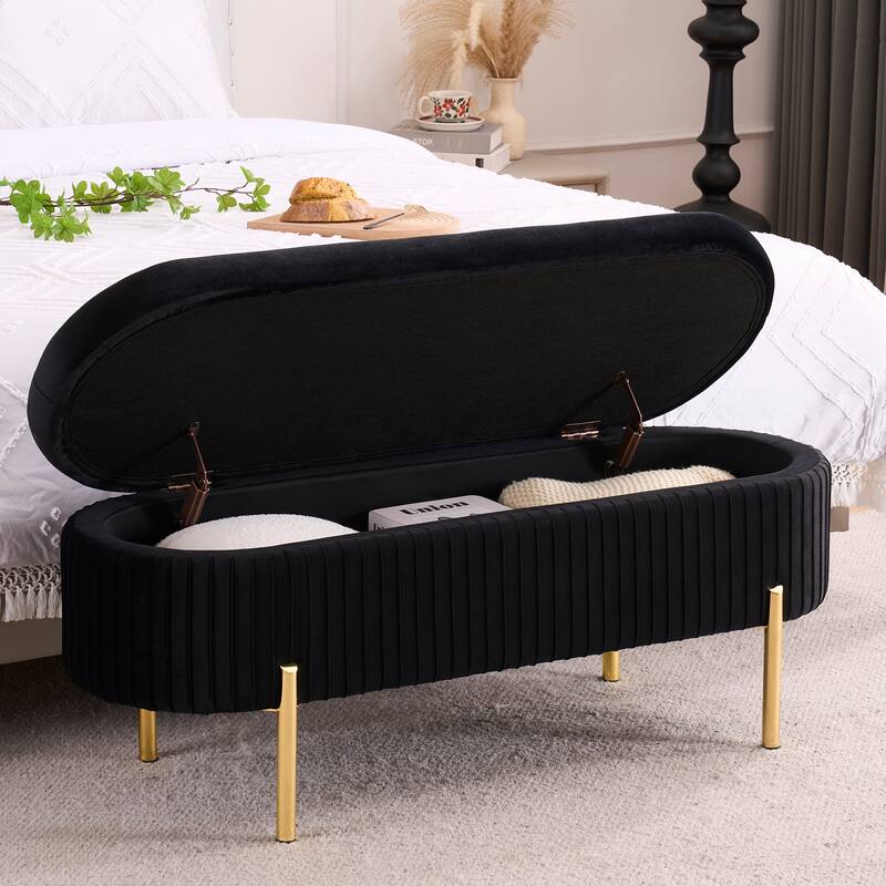 Velvet Storage Bench for Bedroom - 45" Wide - Black