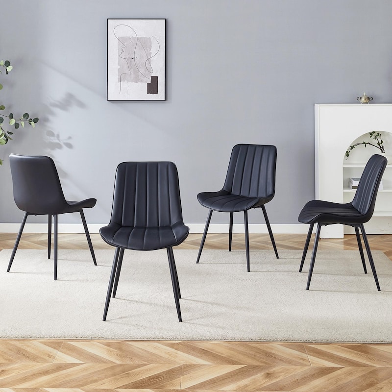 Dining Chair Set of 4, Vertical Striped Backrest Dining Chair with Metal Legs Leisure Chair for Dining Room kitchen