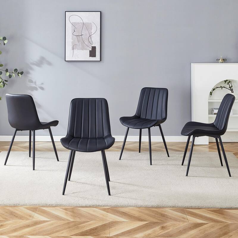 Modern 4 Piece PU Dining Chair Set with Extended Seat Cushion, Metal Legs, Backrest for Dining Room Kitchen Bedroom Living Room