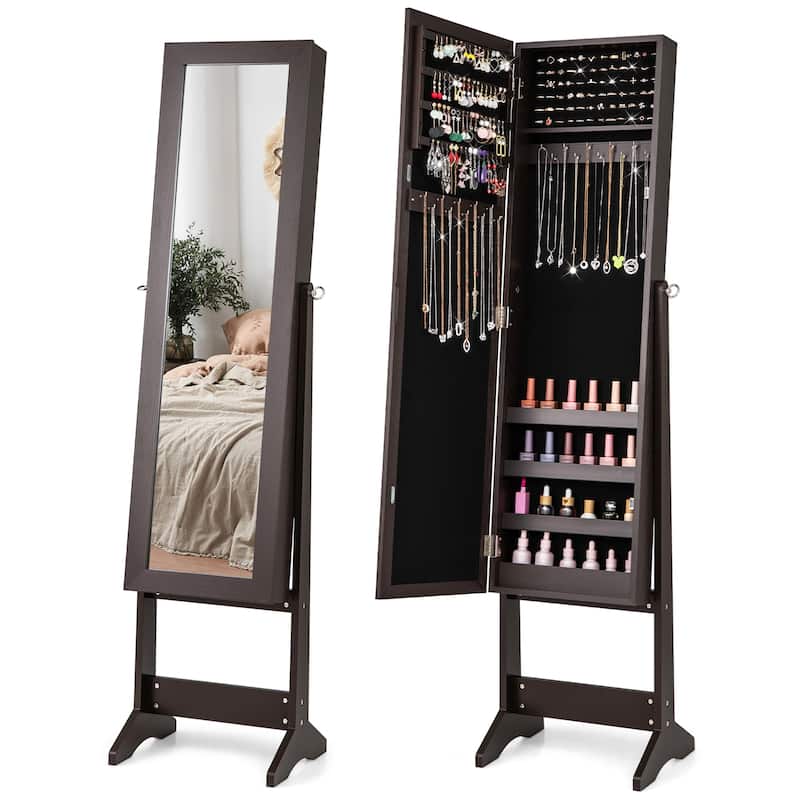 Gymax Jewelry Mirrored Cabinet Armoire Organizer Storage Box w/ Stand - Multi