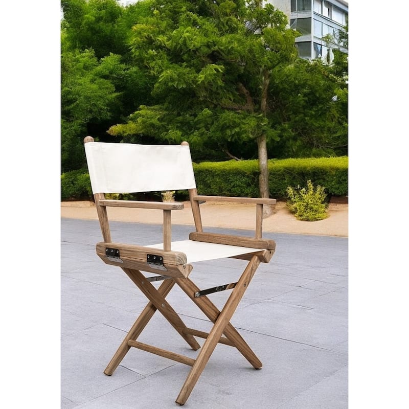 23" Brown and Ivory and Natural Wood Solid Wood Indoor Outdoor Director Chair - Brown/Ivory