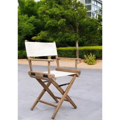 23" Brown and Ivory and Natural Wood Solid Wood Indoor Outdoor Director Chair