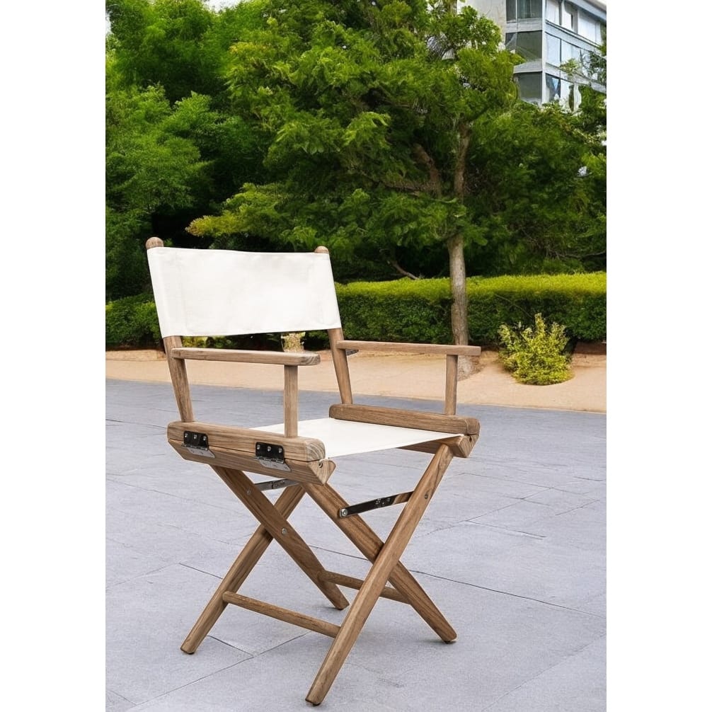 23" Brown and Ivory and Natural Wood Solid Wood Indoor Outdoor Director Chair