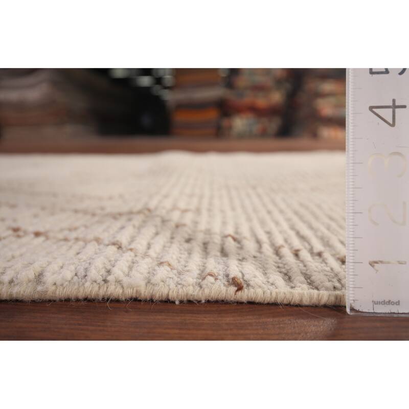 Ivory Trellis Moroccan Oriental Runner Rug Hand-Knotted Wool Carpet - 3'9"x 13'0"