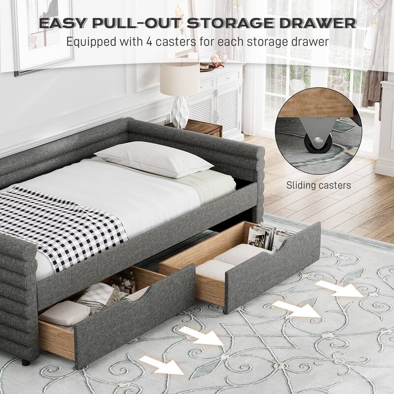 Ouyessir Modern Upholstered Tufted Daybed with Trundle & Drawers