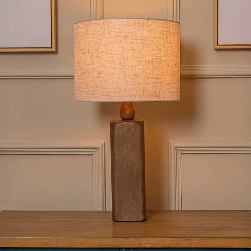 18''/22''Farmhouse Traditional Natural Solid Wood Table Lamp with Beige Fabri Drum Shade for Bedroom Living Room