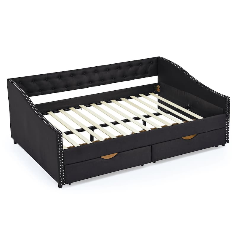 Full Size Daybed with Drawers Upholstered Tufted Sofa Bed