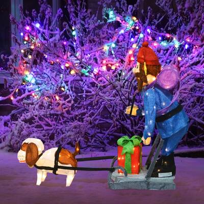 34" Rudolph 3D Pre-lit LED Yard Art Standing Yukon and Dog