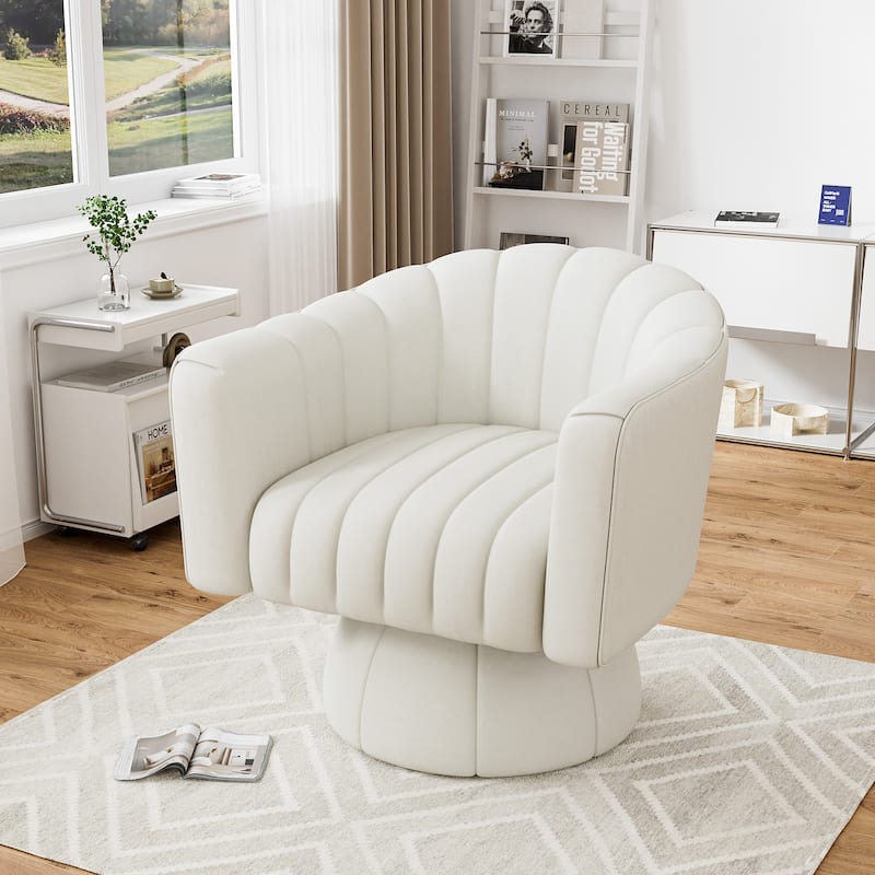 Ouyessir Mid-Century Leather Oversized Swivel Accent Barrel Chairs