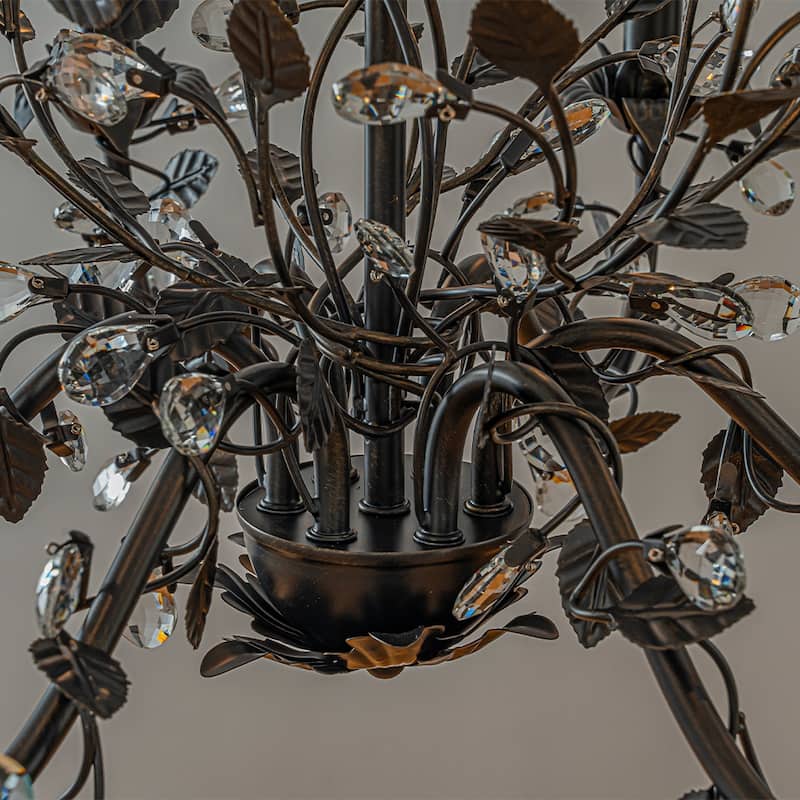 Contemporary 3/6-Light Dark Bronze Leaf Chandelier Elegant Interior Lighting With Crystal Accents For Dining Room Foyer
