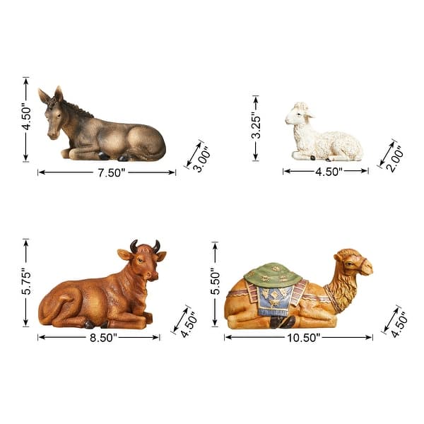dimension image slide 19 of 30, Glitzhome 12pcs Resin Christmas Multi/ Blue/ Ivory Nativity Figurines Set