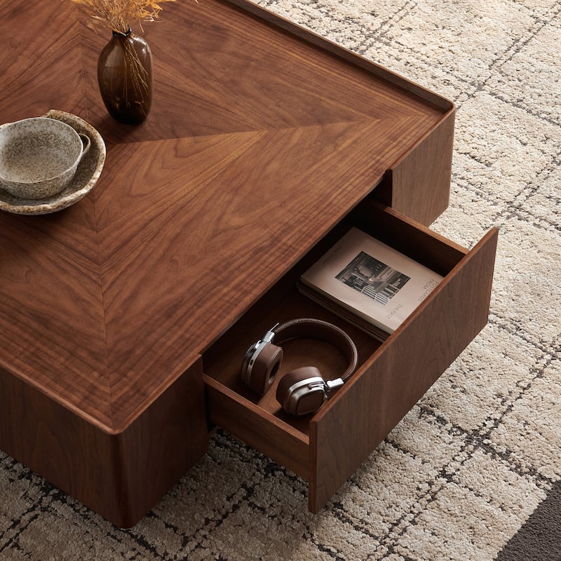 Circular Walnut Design Coffee Table with Drawers for