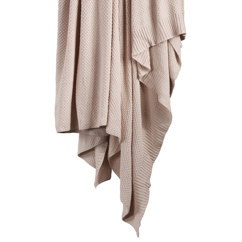 HiEnd Accents 100% Cotton Knit with Ribbed Trim Throw Blanket, 1PC - Full/Queen - Blush