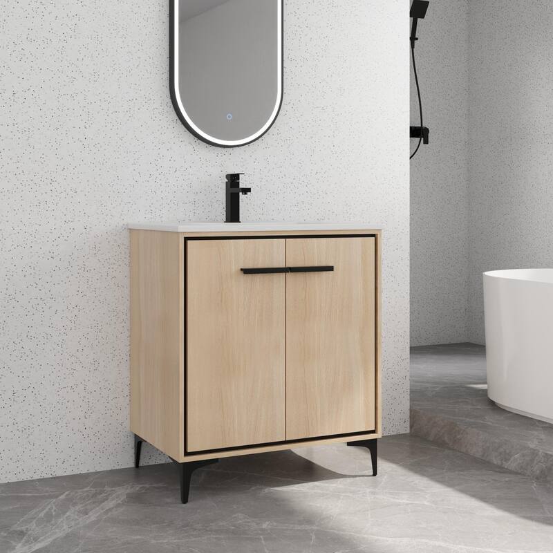 Bathroom Vanity With Sink In 24/30 Inch, Freestanding Bathroom Vanity With Soft Close Door and Adjustable Shelf