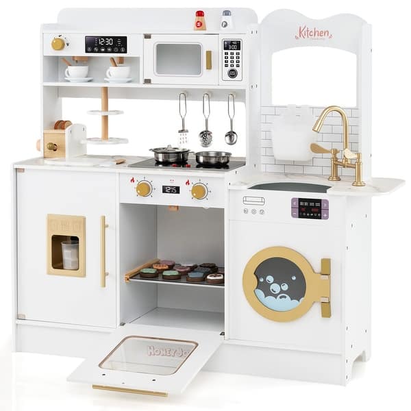 slide 2 of 21, Gymax Play Kitchen for Kids w/ Stoves Light Sound Faucet Microwave - See Details