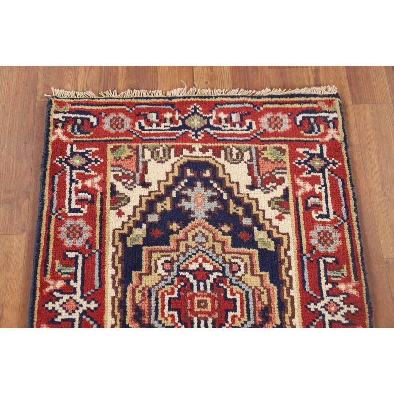 Navy Blue Heriz Serapi Indian Accent Rug Handmade Foyer Wool Carpet - 2'0" x 3'0"