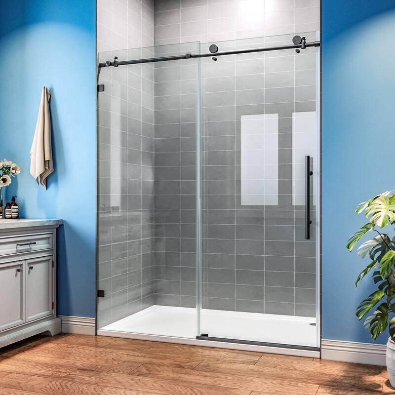 Elegant Frameless Sliding Shower Doors in Black Finish - 60''W X 76''H