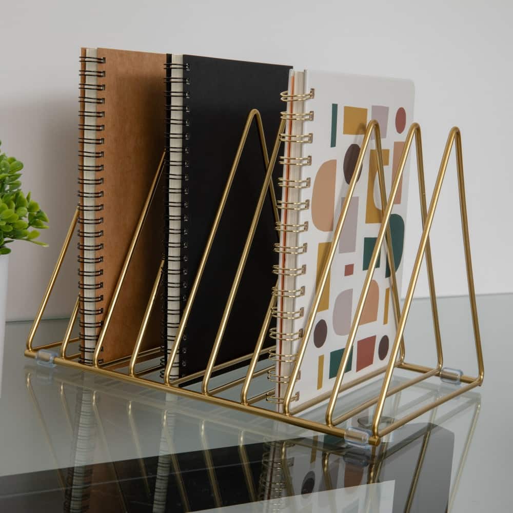 Martha Stewart Premium Metal Slotted Triangle Desktop Magazine and File Holder Organizer