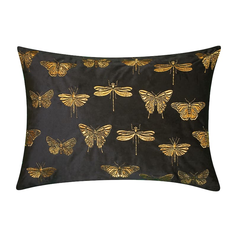 Edie At Home Butterflies & Moths Decorative Throw Pillow 13x20 - Black
