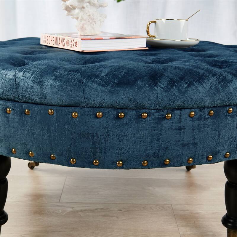 Round Velvet Tufted Coffee Table Ottoman, 34" x 34" x 17" H