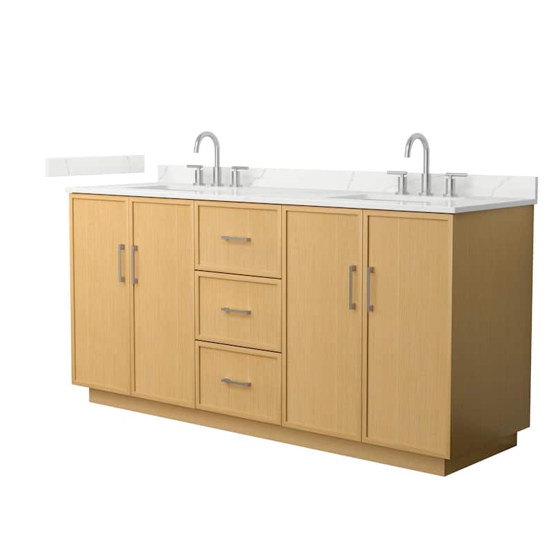 Wyndham Collection WCH7474-72D-QTZ-US3MXX Elan TK 72" Free Standing - Light Oak / Giotto Quartz Top / Brushed Nickel