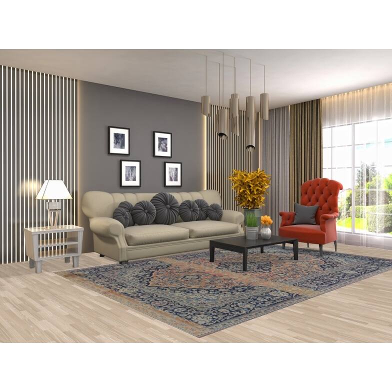 Hand Knotted Oriental 100% Wool Carpet Traditional Floral Oranges & Rust Mashad Area Rug - 9' 11'' X 6' 6''