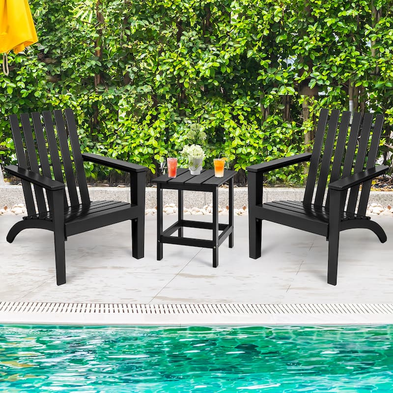 Costway 3PC Patio Adirondack Chairs Side Table Set Solid Wood Garden