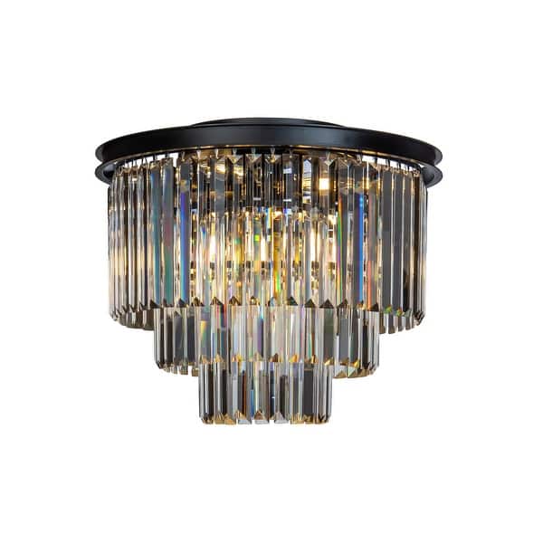 slide 2 of 6, 6-Lights Modern 3-Tier Round Fringe Crystal Flush Mount Light Black
