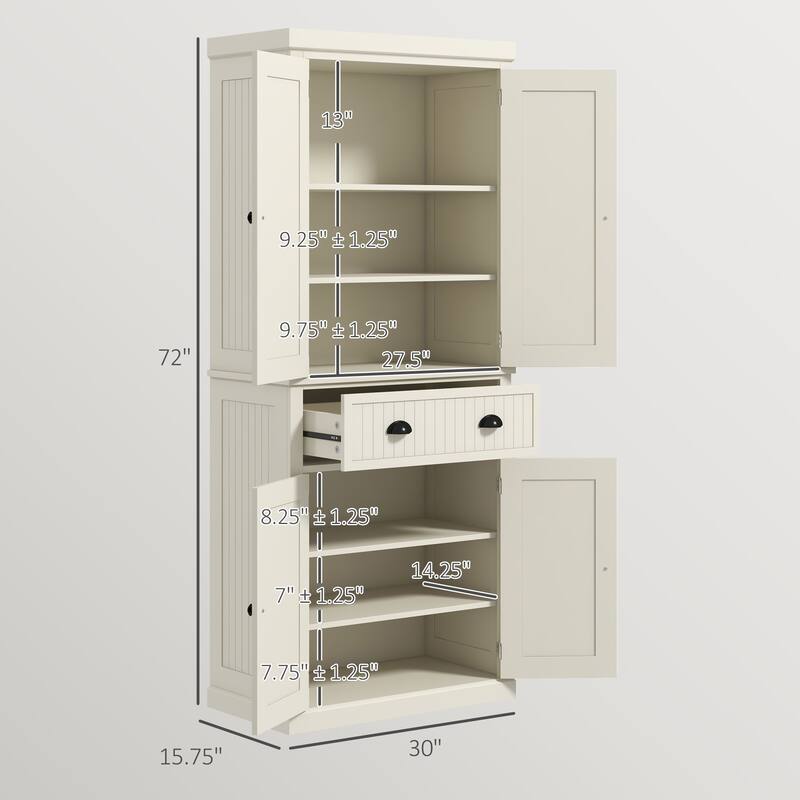 HOMCOM 72" Kitchen Pantry Cabinet, Freestanding Tall Storage Cabinet, Traditional Kitchen Cabinet with 4 Doors