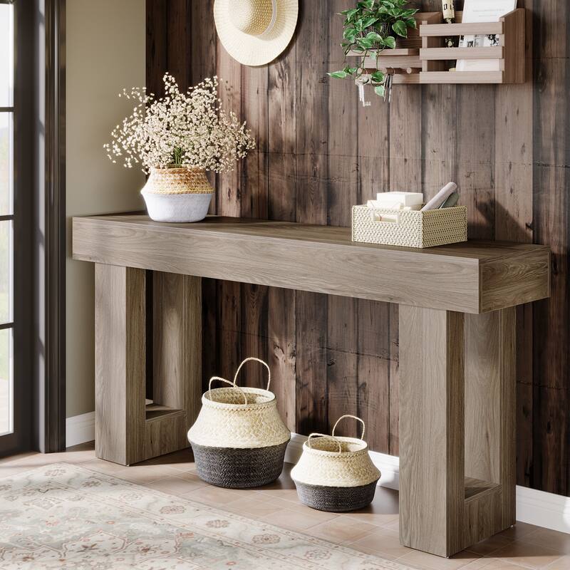 63-inch Wood Narrow Console Sofa Hallway Accent Table for Entryway - Grey
