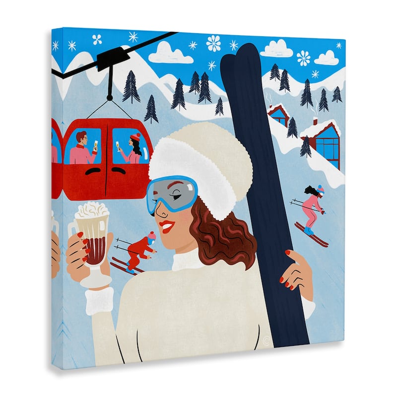 Stupell Sipping Cocoa on Ski Lift Canvas Wall Art Design By Carrie Cantwell