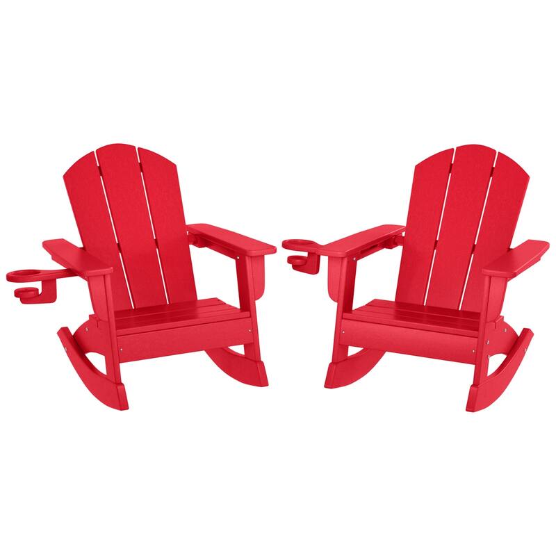Laguna Kids Outdoor Poly Adirondack Rocking Chair with Cup Holder (Set of 2) - Red
