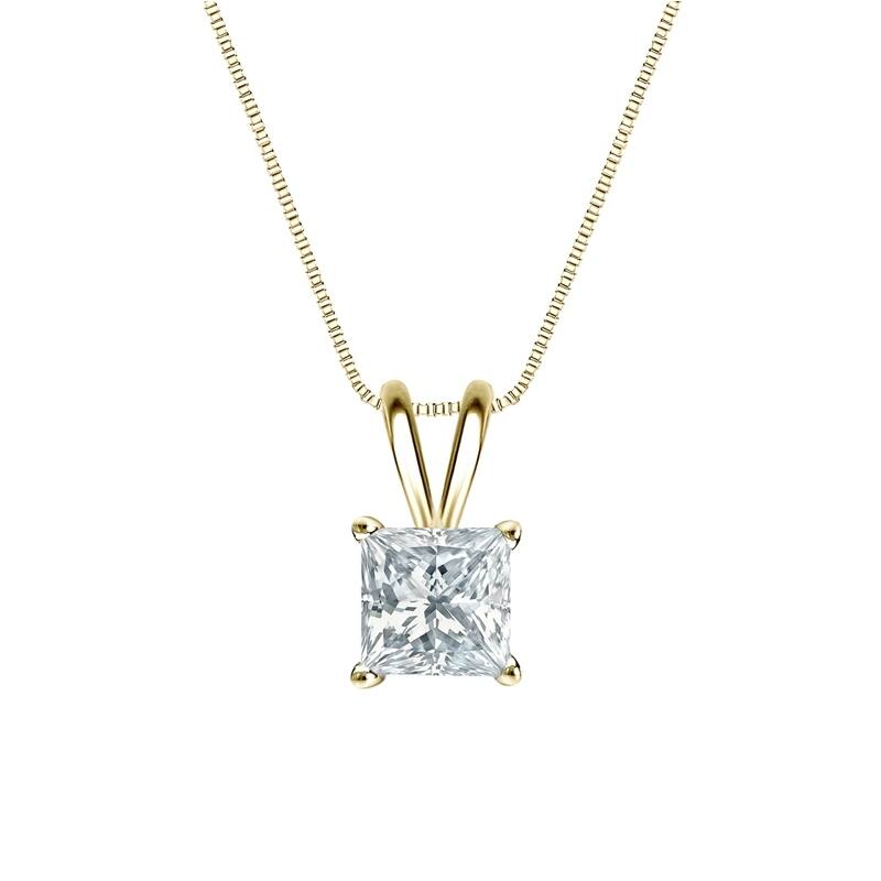 Auriya 14-karat Gold 0.75ctw Princess Solitaire Lab Grown Diamond Necklace 4-Prong Basket (F-G VS) - 0.75 - Yellow