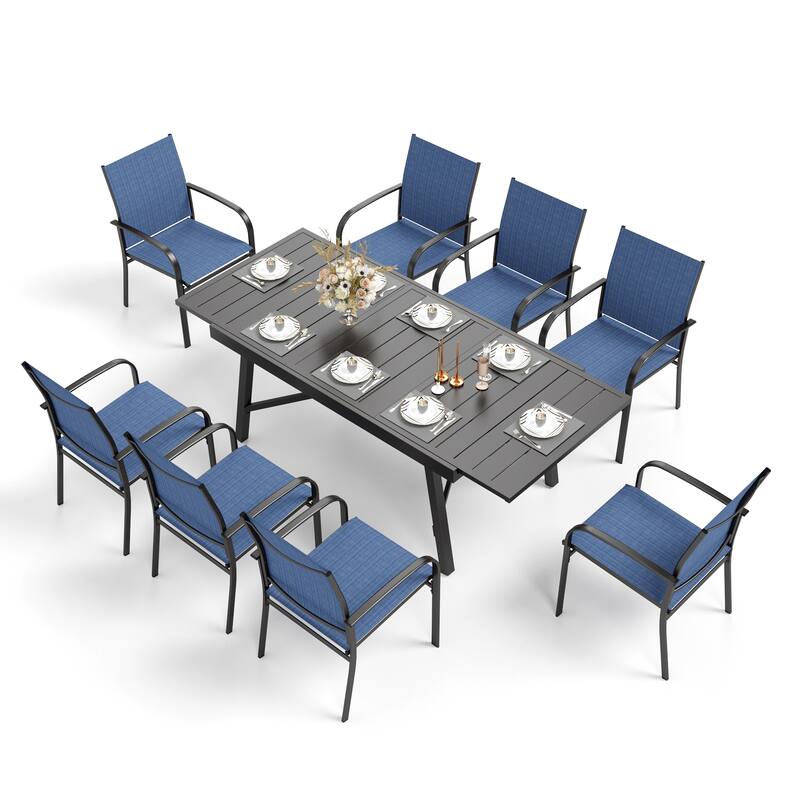 MAISON ARTS Outdoor Dining Set 7/9-Piece with Expandable Rectangular Metal Table and 6/8 Textilene Dining Chairs