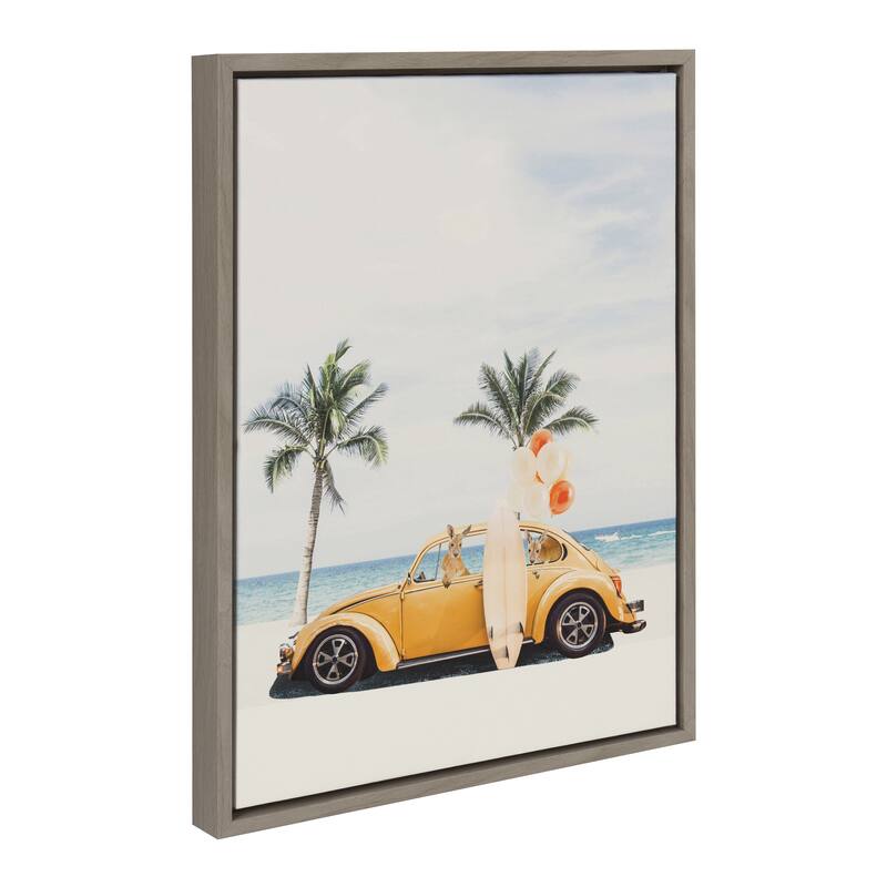 Kate and Laurel Sylvie Kangaroo Summer Adventures Framed Canvas by July Art Prints - 18x24 - Grey