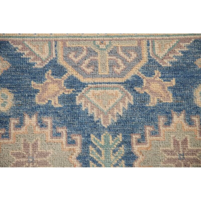 Blue Geometric Kazak Accent Rug Handmade Oriental Wool Carpet - 2'7"x 4'0"
