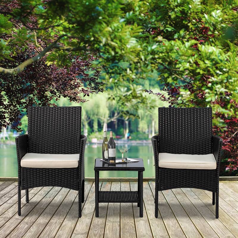 Rhine Modern 3-Piece Rattan Outdoor Conversation Chair and Table Set by Furniture of America - Black