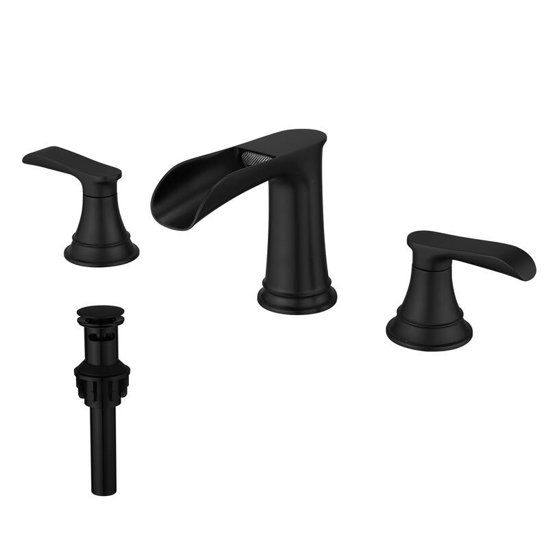 Double Handle Three-Hole Bath Waterfall Faucet with Drain