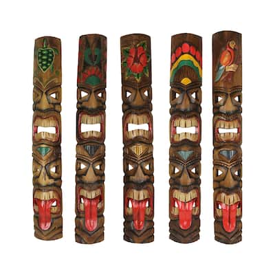 Zeckos Double Tiki Mask Totem Wall Decor Sculpture 40 Inch (Set Of 5)