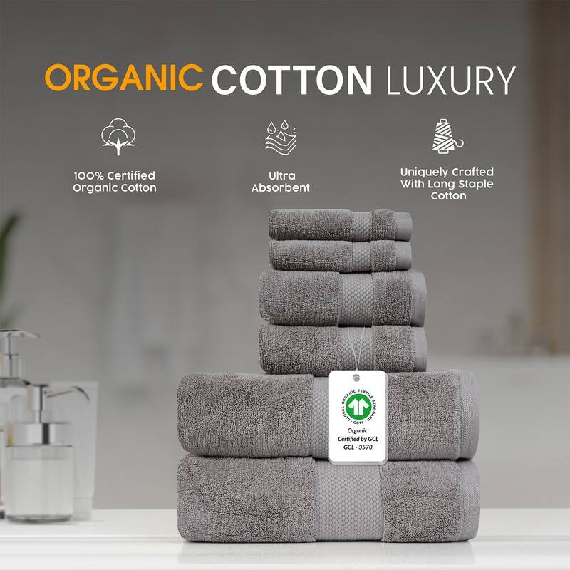 Organic 630 GSM Ultra Absorbent Cotton Towel Set of 6 by Farm to Home