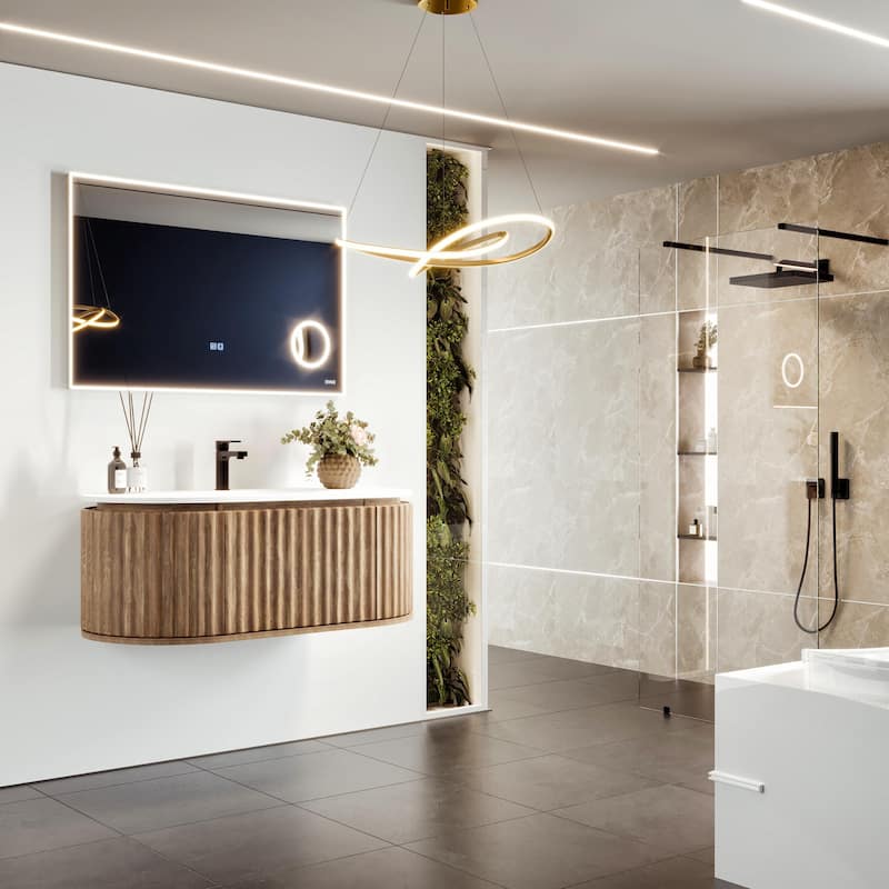 Haven 39"W Medium Oak Wallmount Bath Vanity with Integrated Sink Top