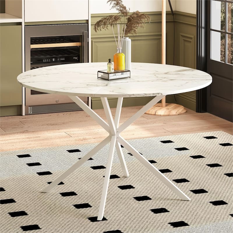 47.24" Round Dining Table with Removable Top and Iron Cross Leg